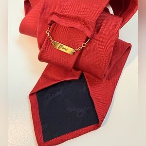 BRIONI Solid Red Designer Tie Gold Nameplate Style